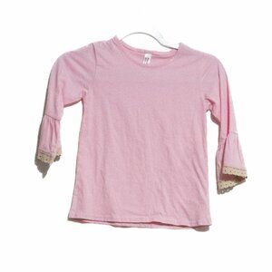 Royal Avalon Kid Girls Pink Cotton T Shirt Solid Round Neck Laced Bell Sleeve L